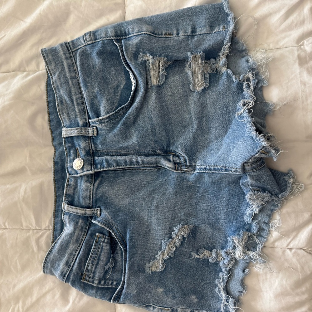 Distressed Denim Blue Shorts